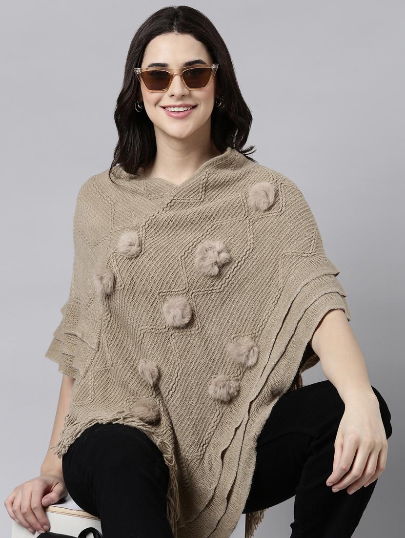 women beige self design ponchos - 21023598 - Standard Image - 1