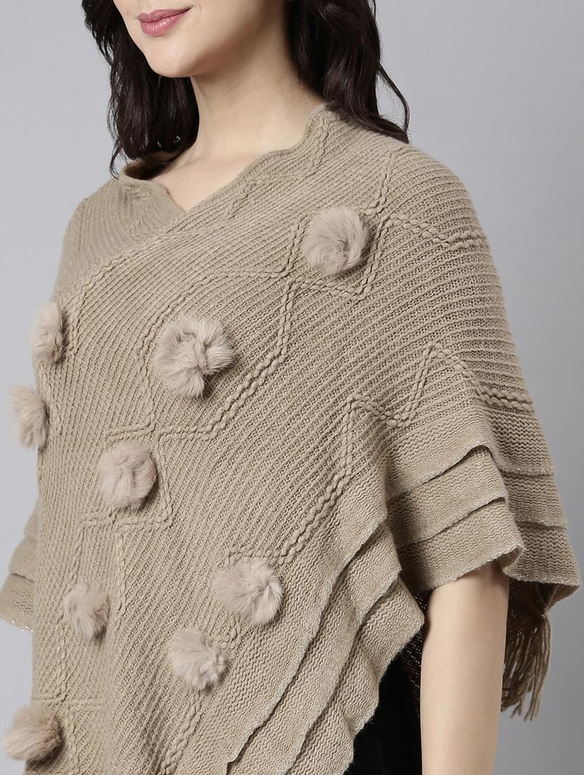 women beige self design ponchos - 21023598 - Standard Image - 6