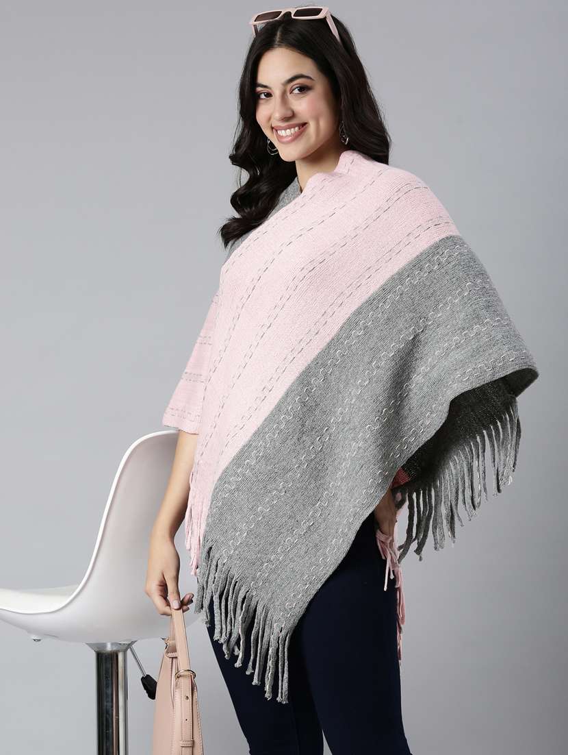 women pink self design ponchos - 21023605 -  Standard Image - 1