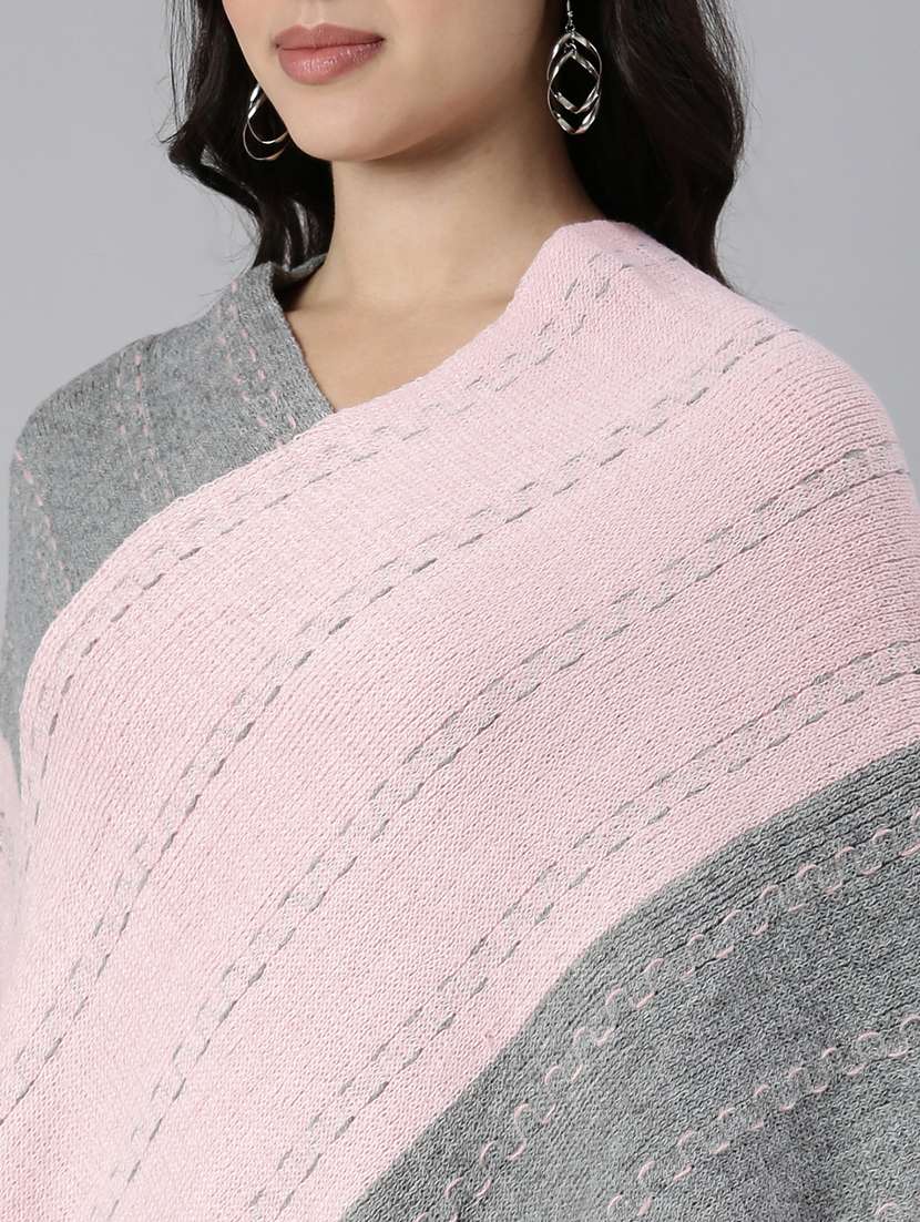 women pink self design ponchos - 21023605 -  Standard Image - 6