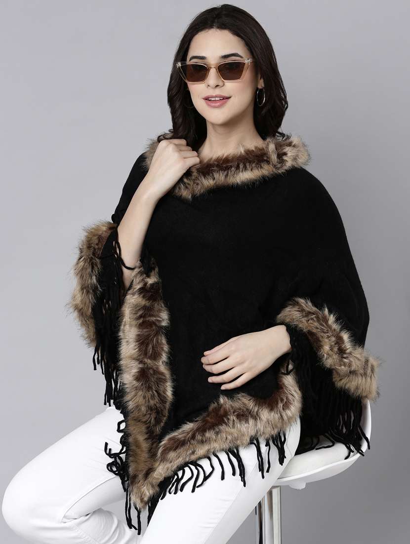 women black solids ponchos - 21023611 -  Standard Image - 1