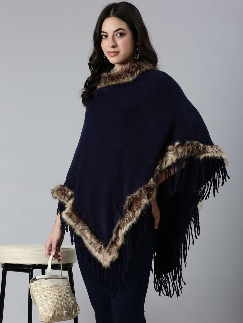 women blue solids ponchos - 21023621 -  Standard Image - 1