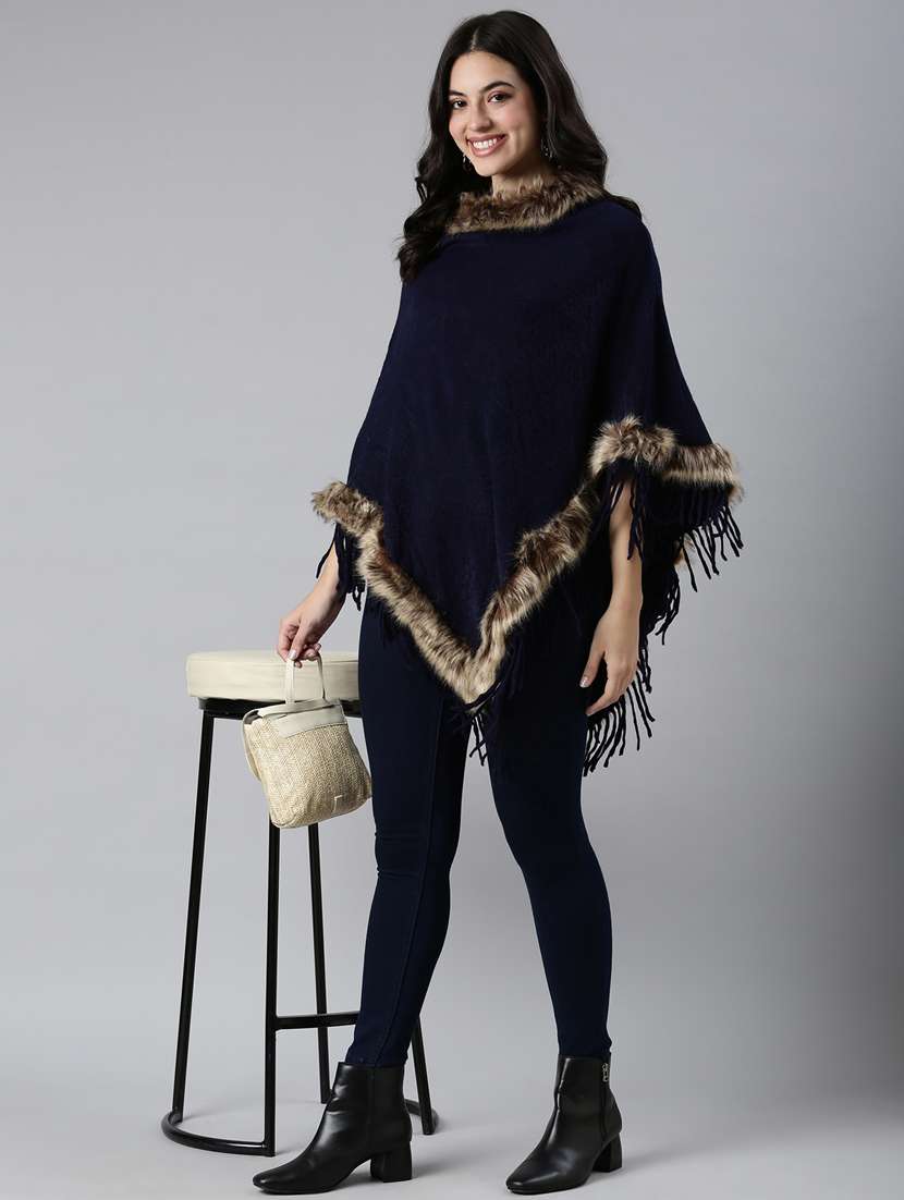 women blue solids ponchos - 21023621 -  Standard Image - 4