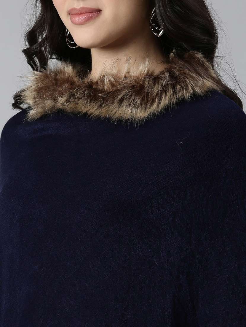 women blue solids ponchos - 21023621 -  Standard Image - 6