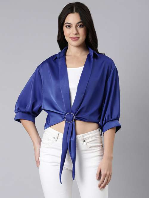 women solid color satin shirt top - 21023690 - Standard Image - 0