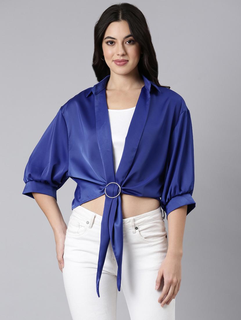 women solid color satin shirt top - 21023690 - Zoom Image - 0