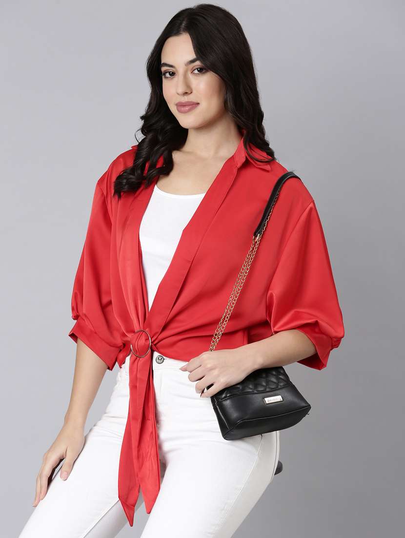 women solid color satin shirt top - 21023691 -  Standard Image - 1