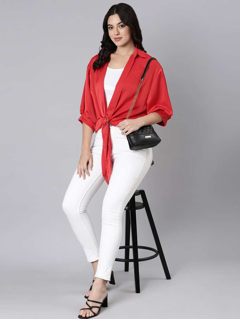 women solid color satin shirt top - 21023691 -  Standard Image - 4