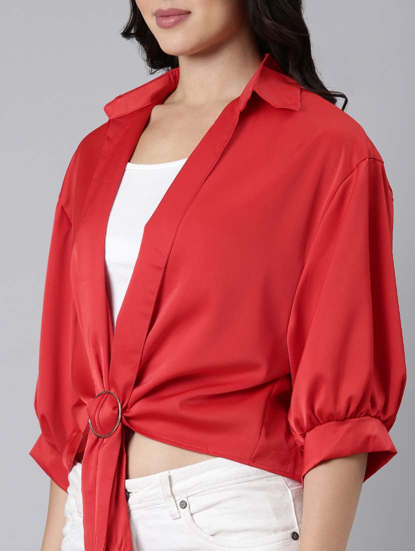 women solid color satin shirt top - 21023691 -  Standard Image - 6