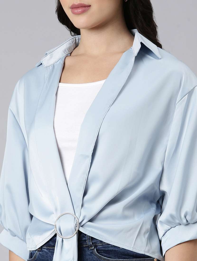women solid color satin shirt top - 21023693 -  Standard Image - 6