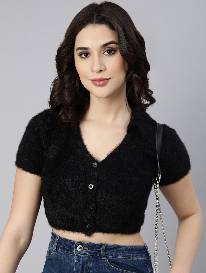 women solid color crop top - 21023701 -  Standard Image - 1