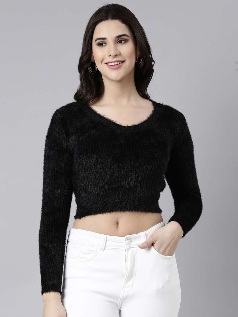 women solid color crop top