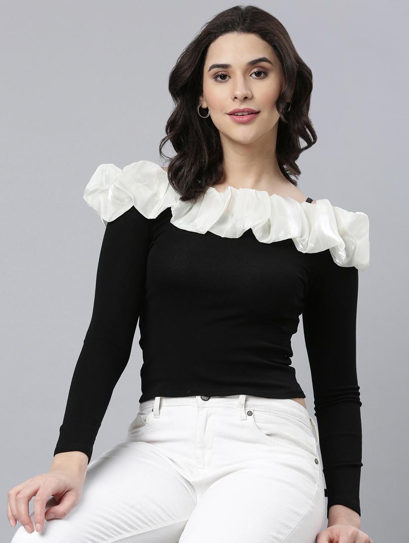 black cotton off shoulder crop top - 21023721 - Standard Image - 1