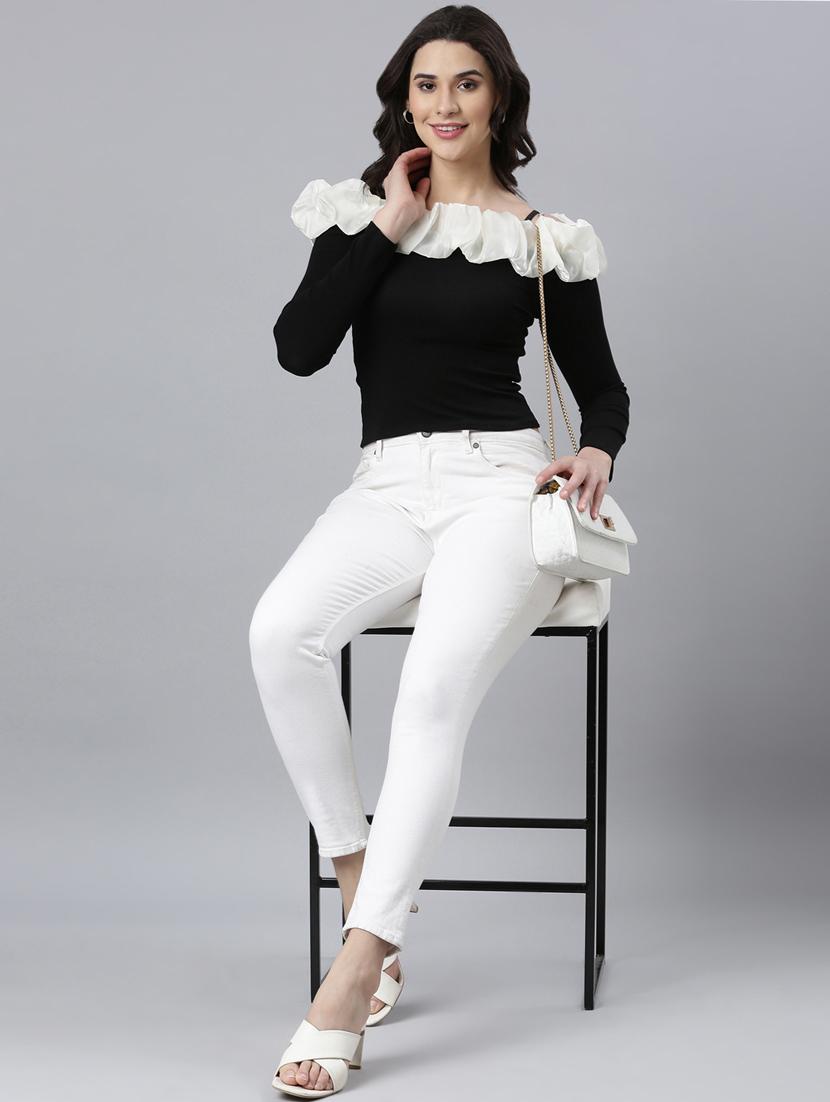 black cotton off shoulder crop top - 21023721 - Standard Image - 4