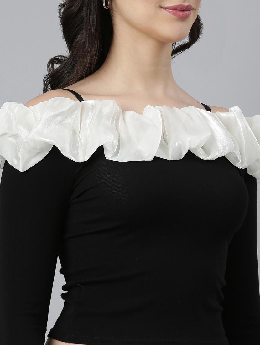 black cotton off shoulder crop top - 21023721 - Standard Image - 6