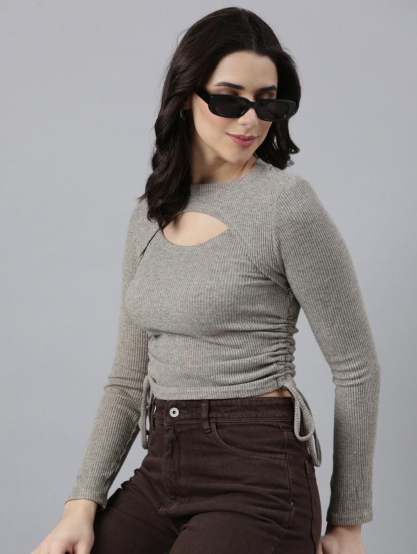 grey solid acrylic crop top - 21023729 - Standard Image - 1