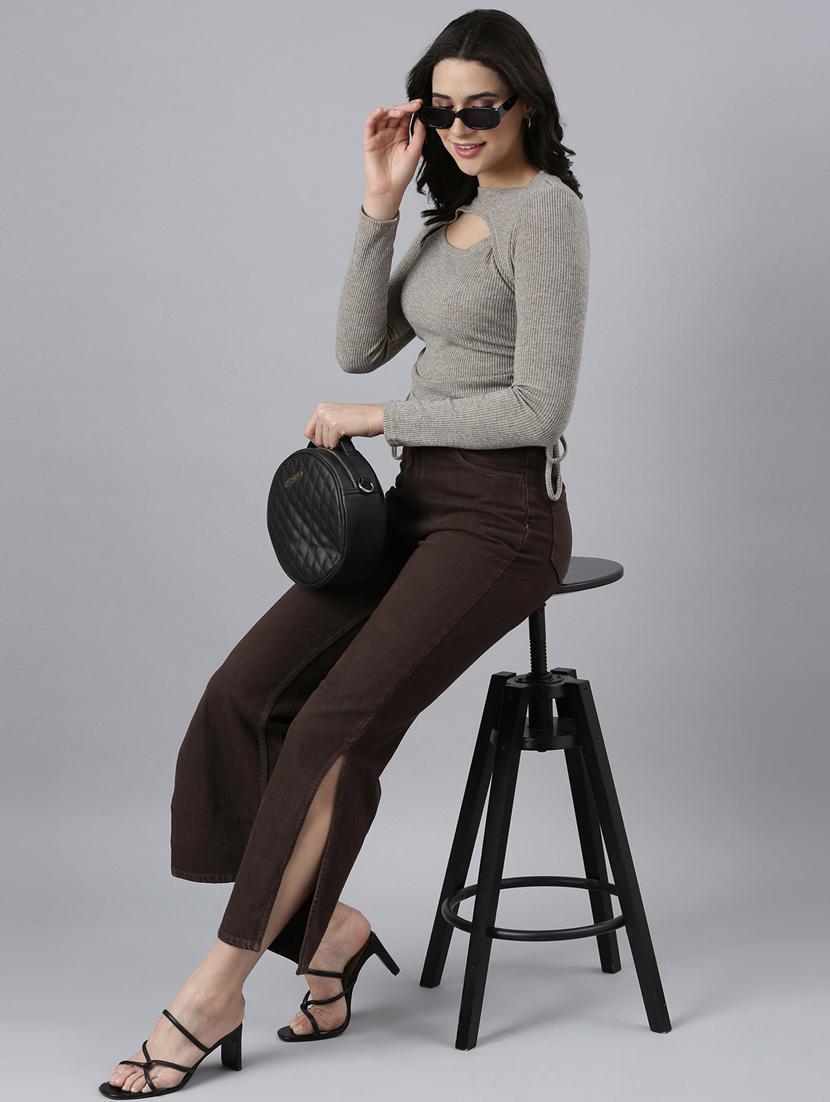 grey solid acrylic crop top - 21023729 - Standard Image - 4