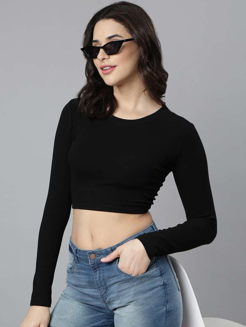women solid color crop top - 21023732 -  Standard Image - 1