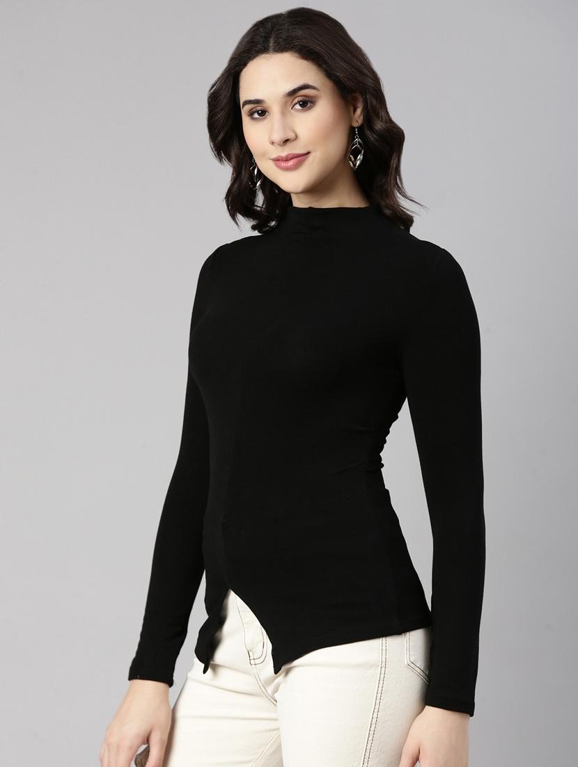 black cotton blend solid top - 21023734 -  Standard Image - 1