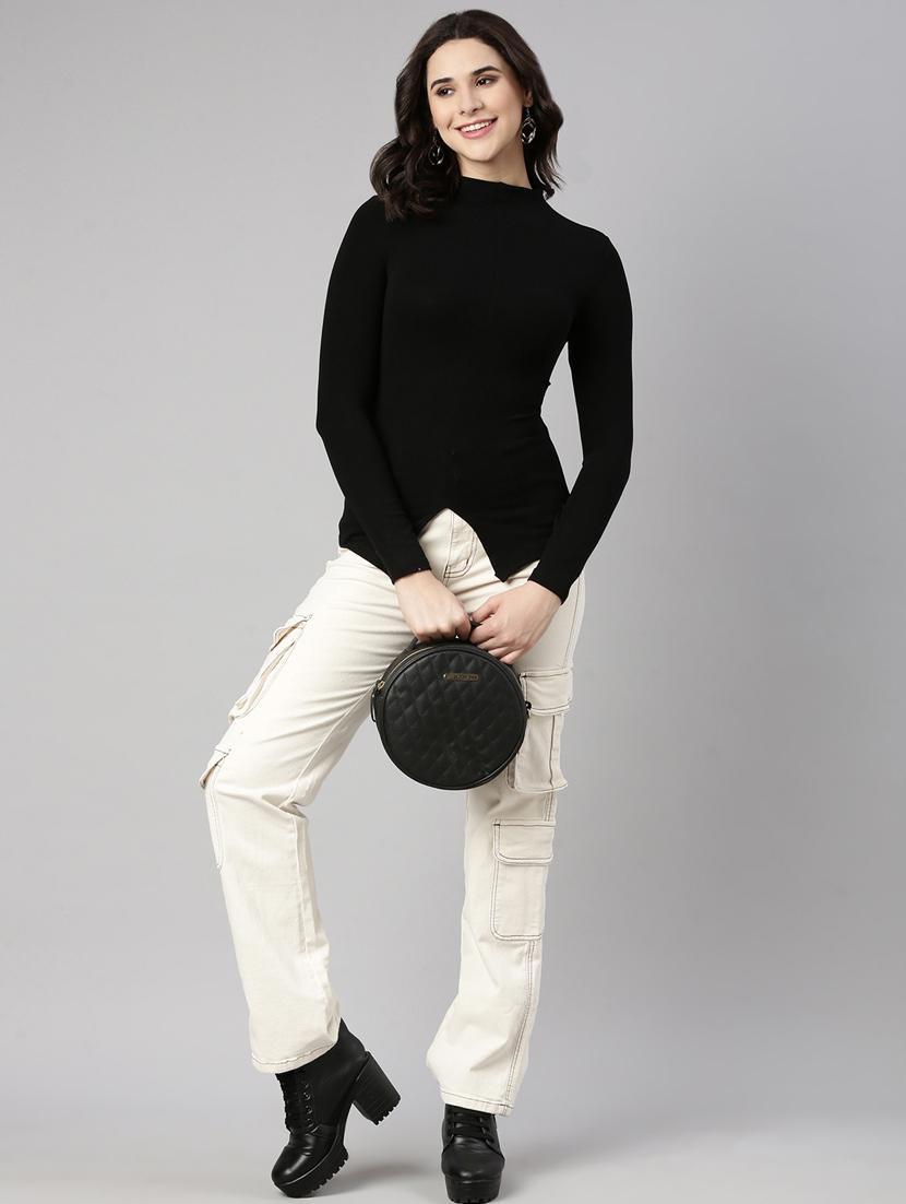 black cotton blend solid top - 21023734 - Standard Image - 4