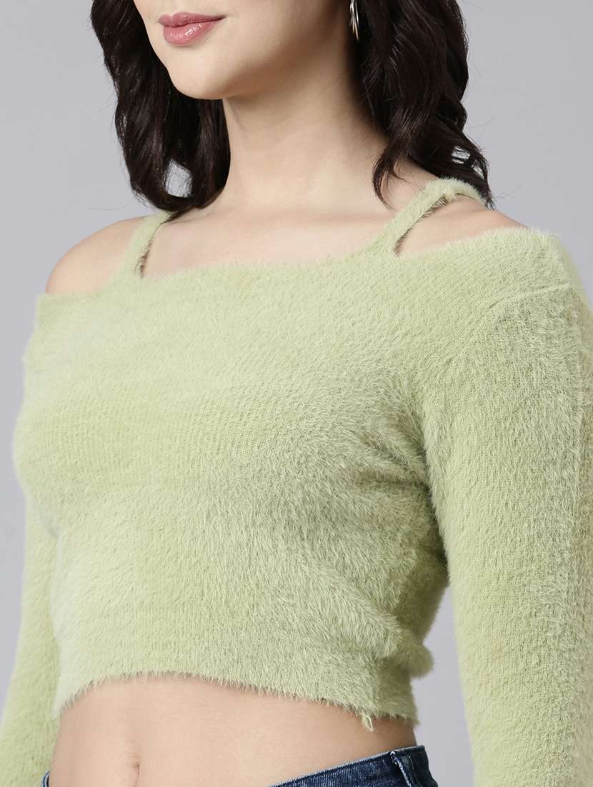 green full sleeve crop top - 21023740 -  Standard Image - 6
