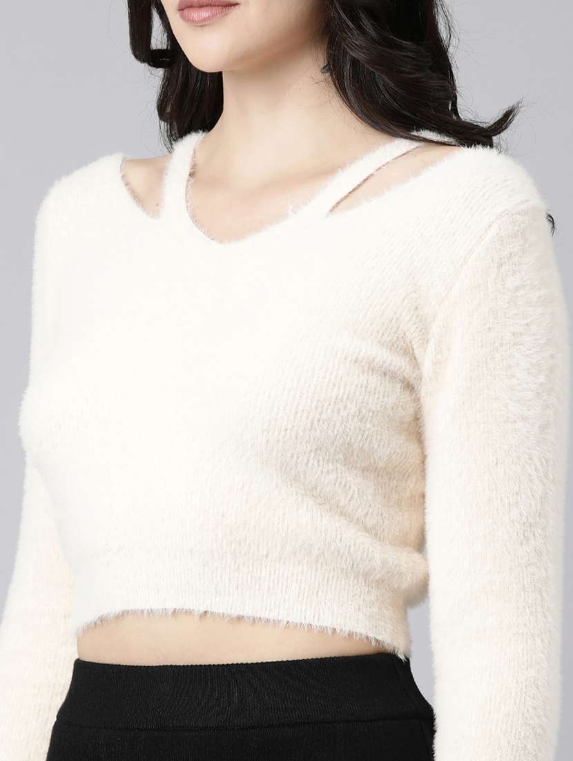 women solids long sleeves crop top - 21023741 - Standard Image - 6