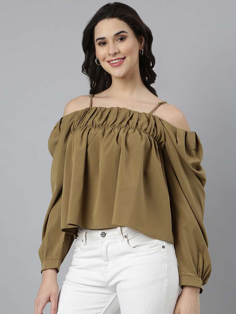 olive off shoulder top - 21023752 -  Standard Image - 1