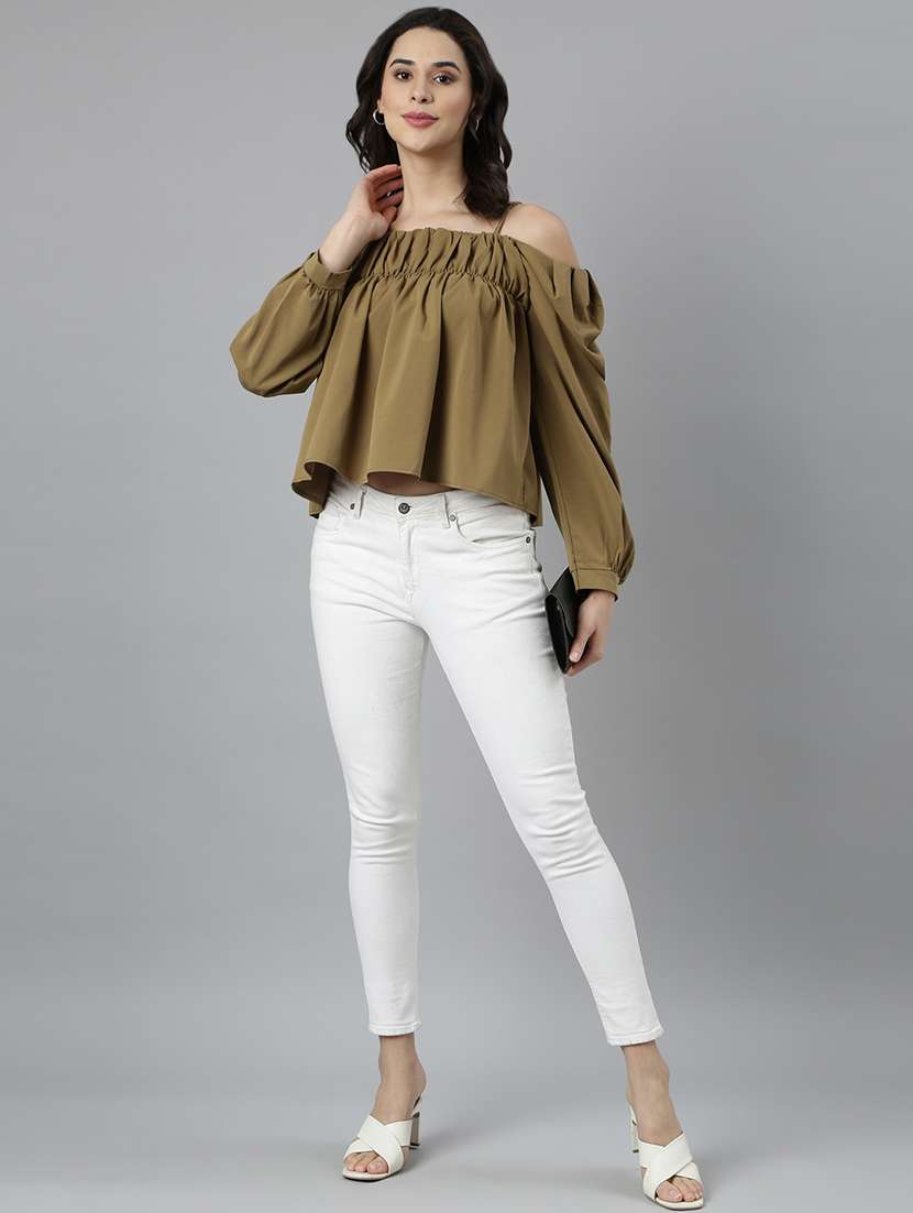 olive off shoulder top - 21023752 -  Standard Image - 4