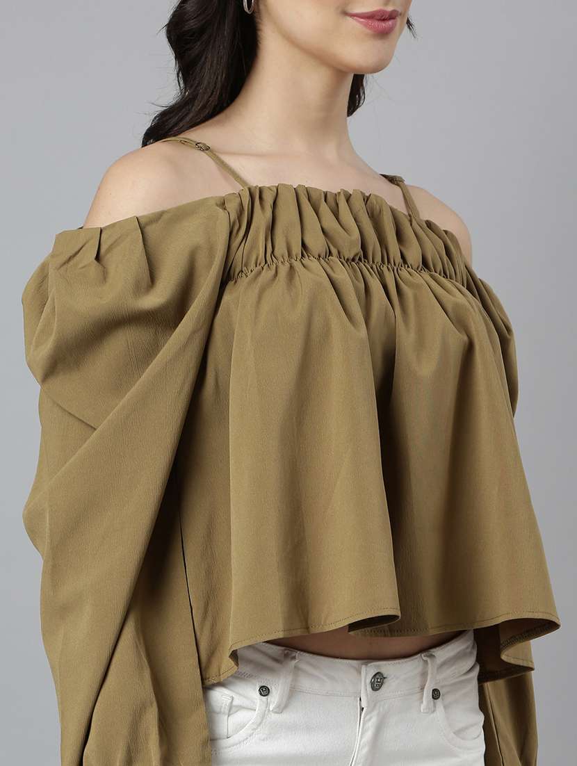 olive off shoulder top - 21023752 -  Standard Image - 6