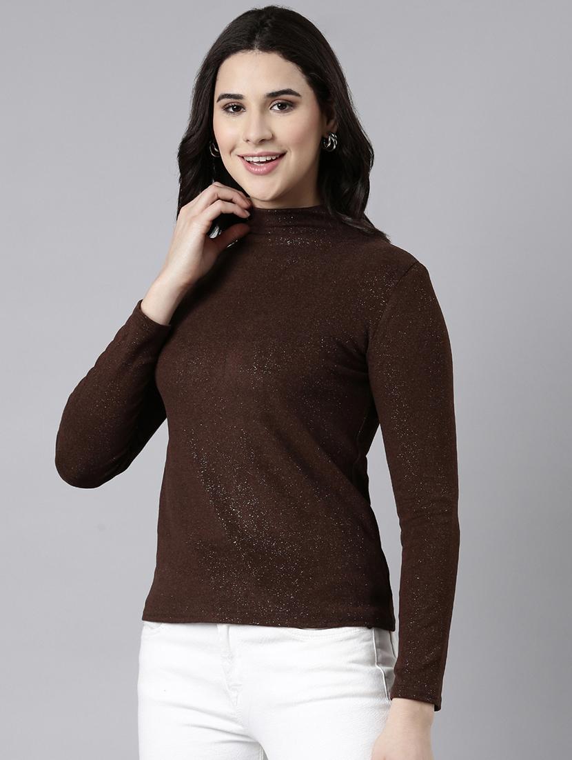 women brown solids long sleeves top - 21023760 - Standard Image - 1