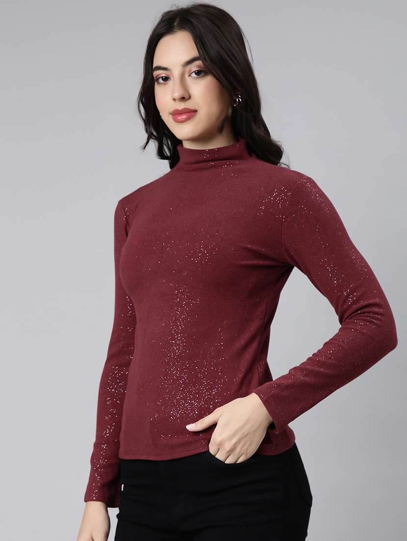 women maroon solids long sleeves top - 21023761 -  Standard Image - 1