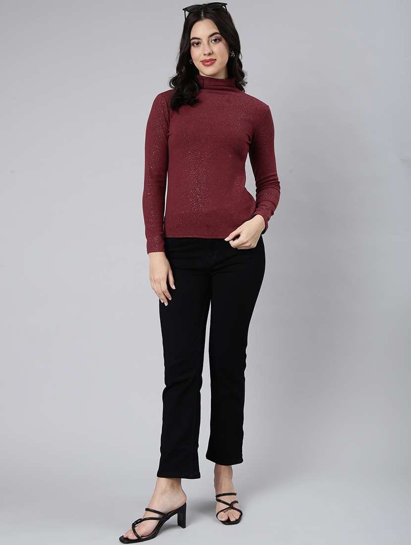 women maroon solids long sleeves top - 21023761 -  Standard Image - 4