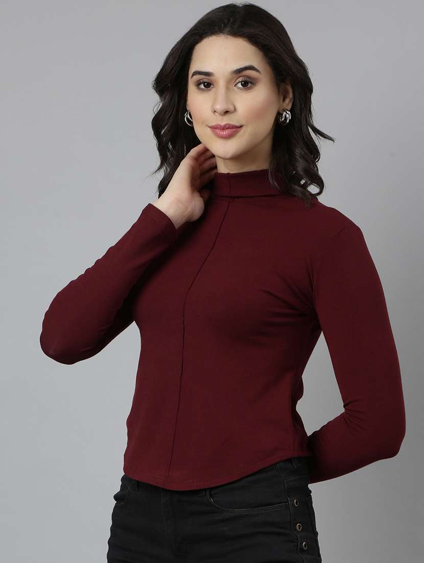 women maroon solids long sleeves top - 21023766 -  Standard Image - 1