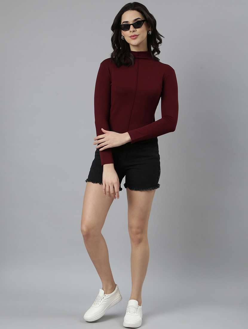 women maroon solids long sleeves top - 21023766 -  Standard Image - 4