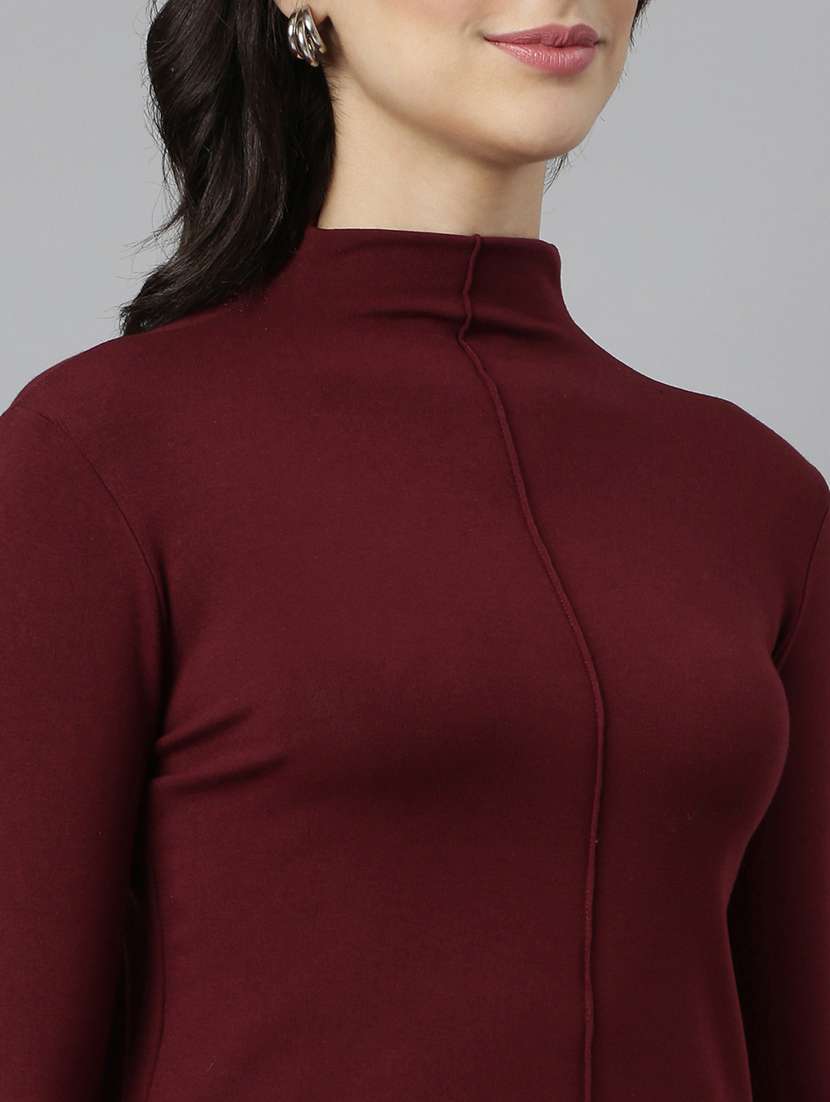women maroon solids long sleeves top - 21023766 -  Standard Image - 6