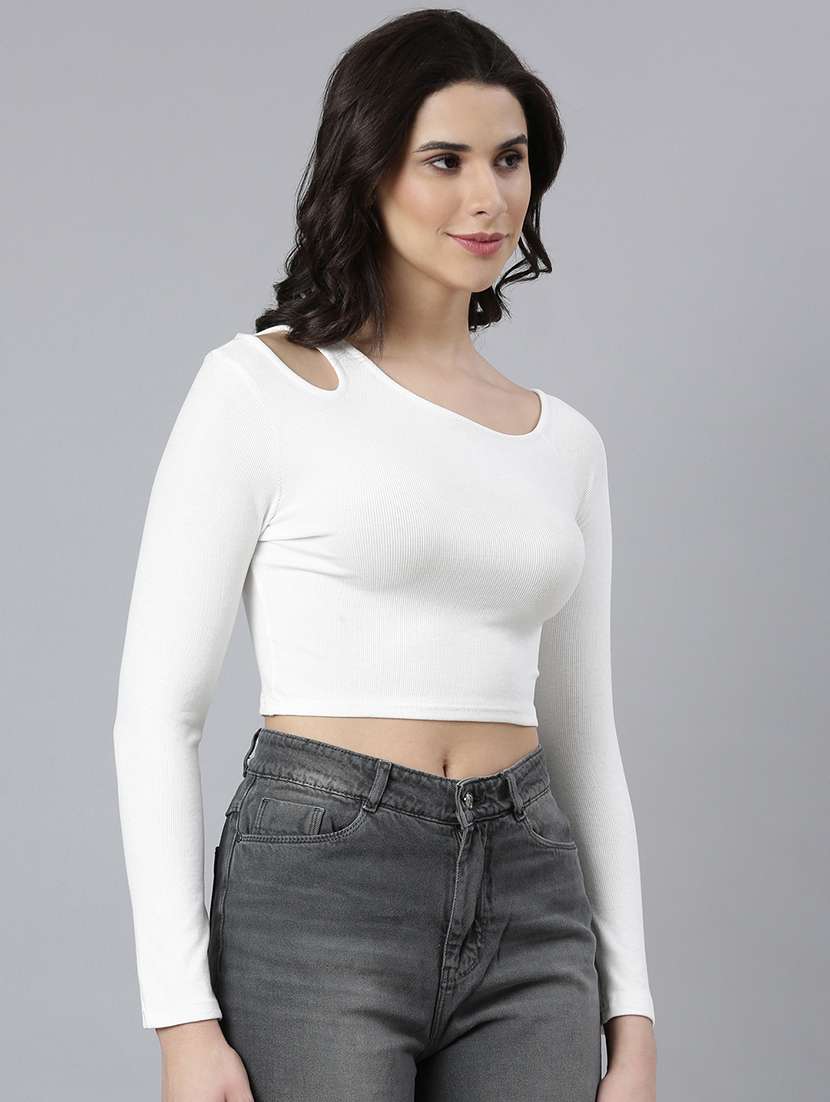 white cotton blend regular top - 21023776 -  Standard Image - 1