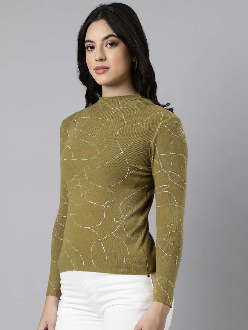 women olive embellished long sleeves top - 21023781 -  Standard Image - 1