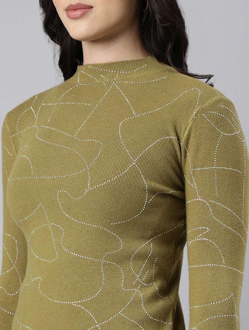 women olive embellished long sleeves top - 21023781 -  Standard Image - 6