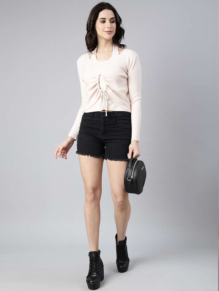 women beige solids long sleeves casual top - 21023783 - Standard Image - 4