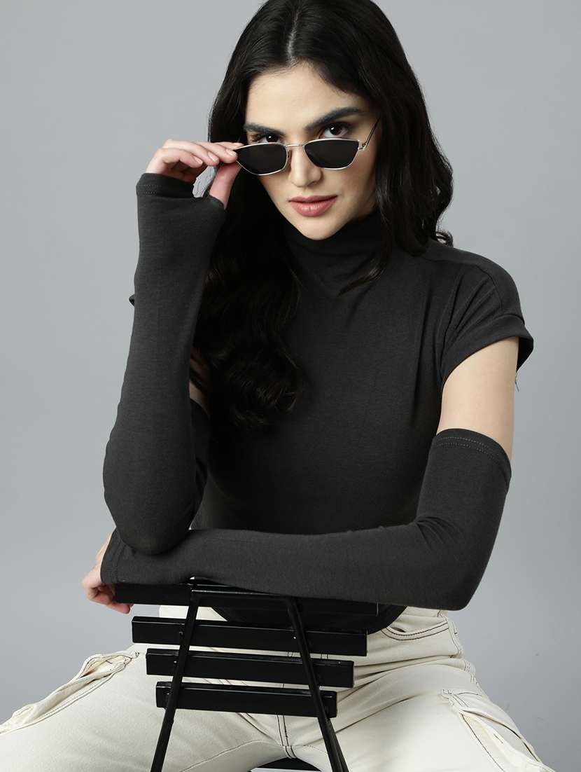 women solids short sleeves top with arm sleeves - 21023797 -  Standard Image - 1