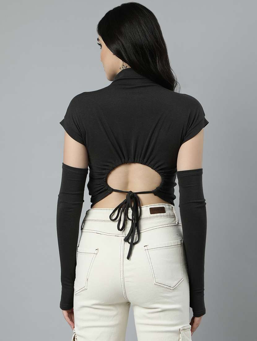 women solids short sleeves top with arm sleeves - 21023797 -  Standard Image - 4