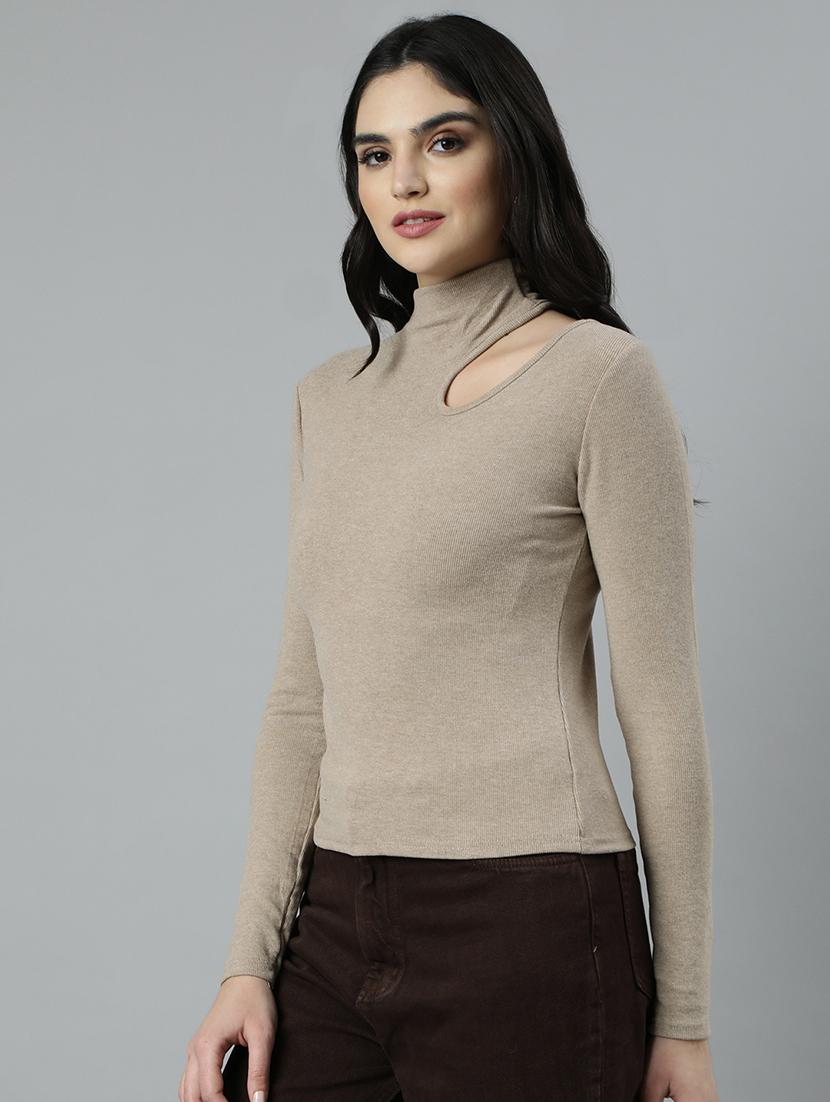 women beige solids long sleeves top - 21023798 - Standard Image - 1