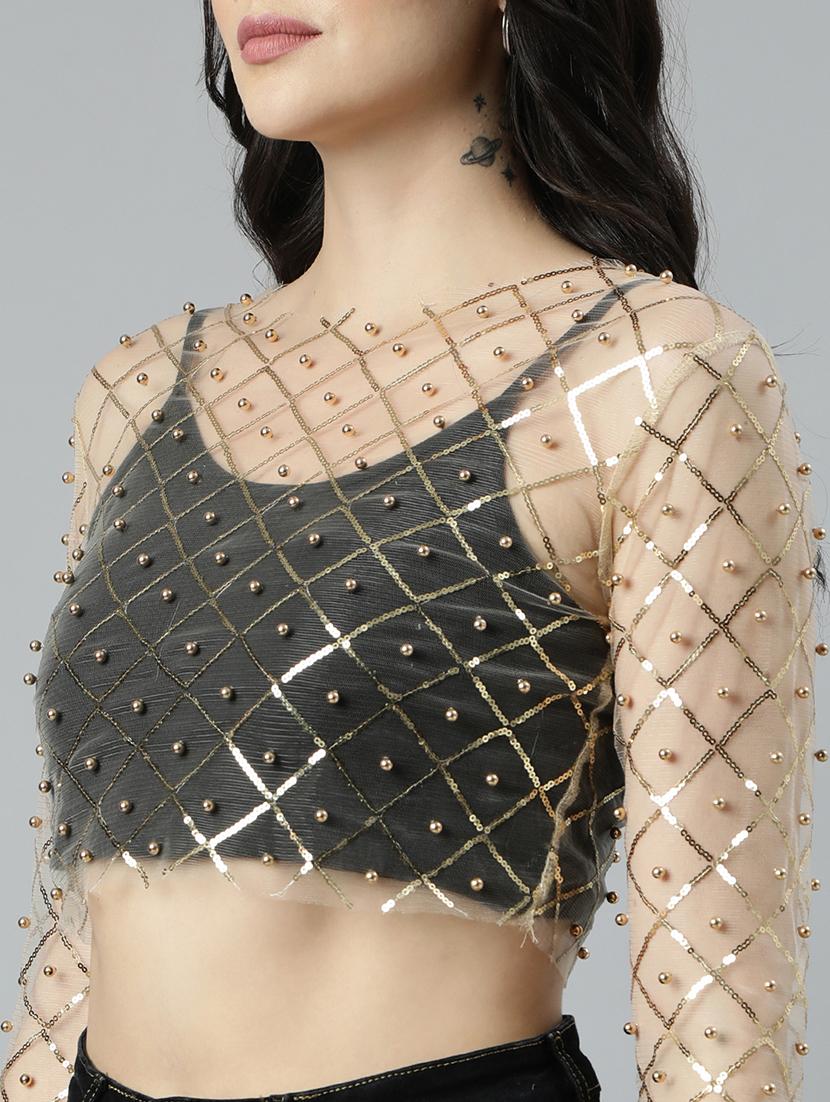 women beige embellished crop top - 21023804 - Standard Image - 6