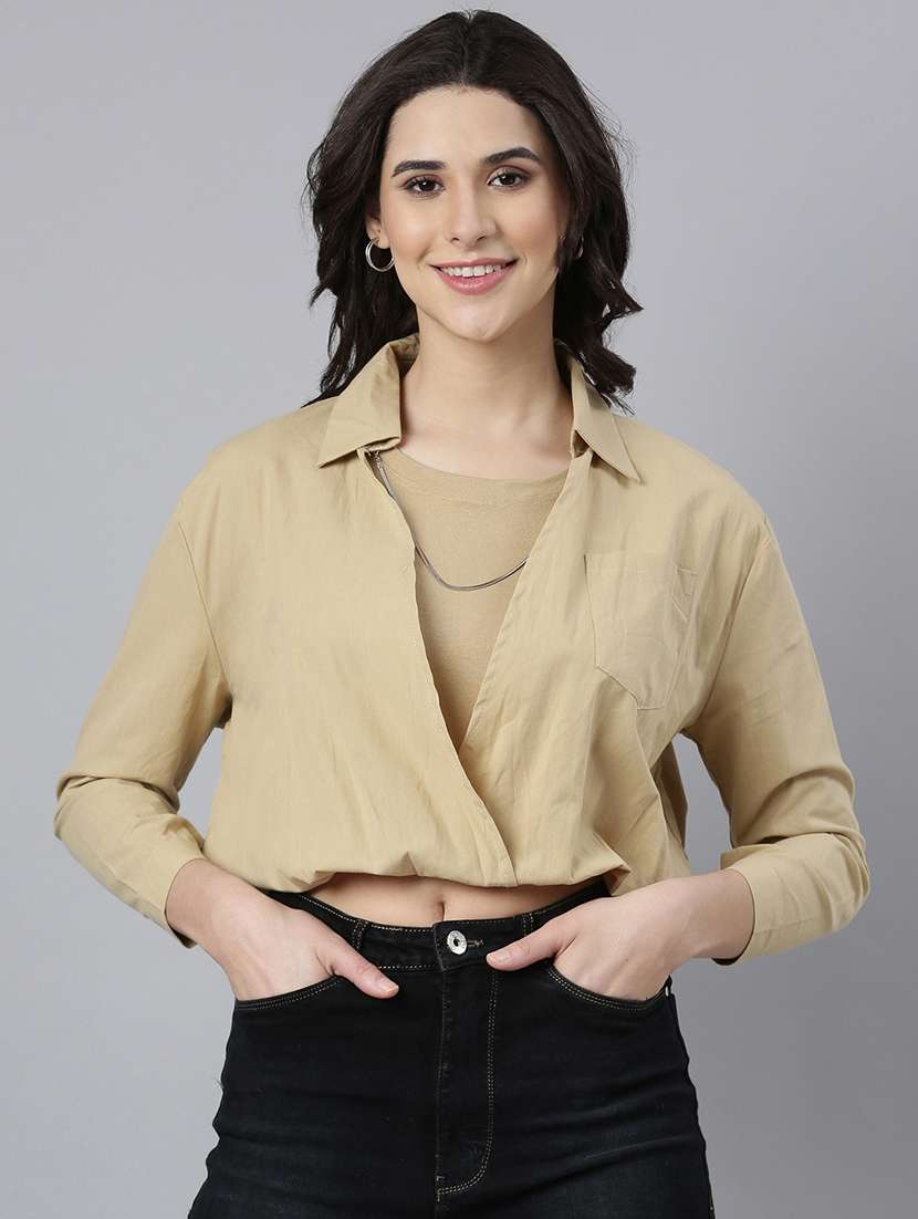 women solids collared crop top