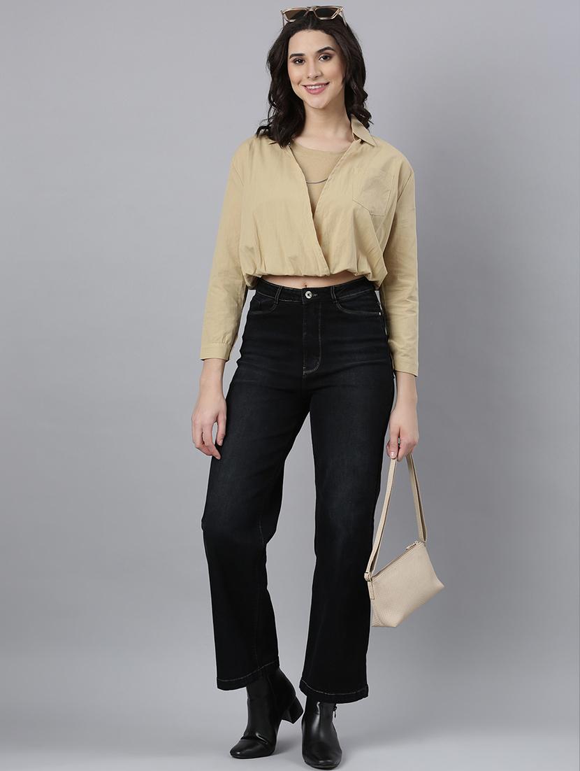 women solids collared crop top - 21023808 - Standard Image - 4
