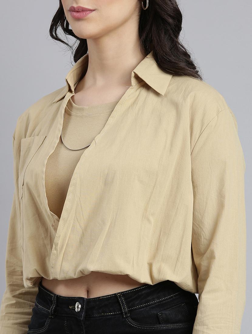 women solids collared crop top - 21023808 - Standard Image - 6