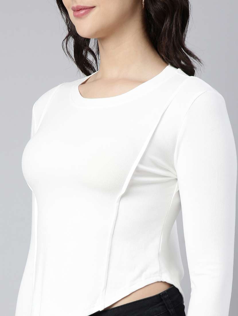 off white cotton blend asymmetric top - 21023810 - Standard Image - 6