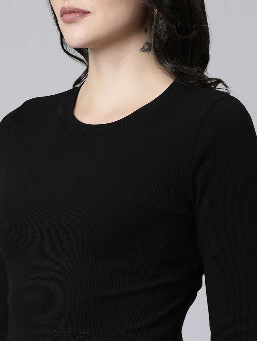women black solids long sleeves crop top - 21023814 -  Standard Image - 6