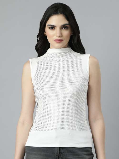 off white cotton blend regular top - 21023827 -  Standard Image - 0
