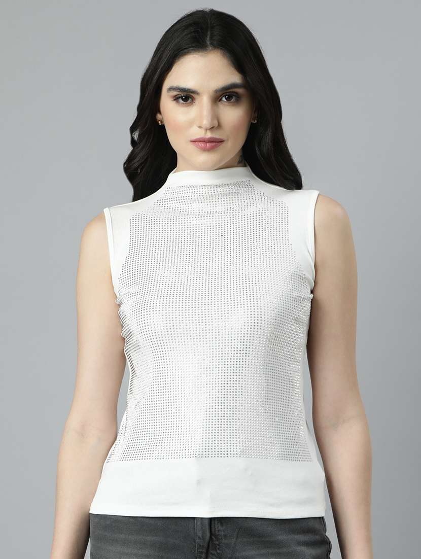 off white cotton blend regular top - 21023827 -  Zoom Image - 0